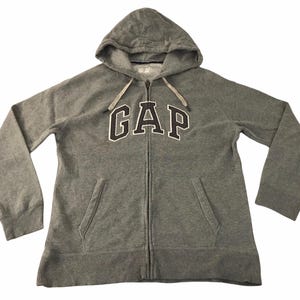 Sudadera con capucha auténtica GAP vintage con interior de sherpa y cremallera completa Spell Out, unisex, talla XL, para mujer y hombre, K830j