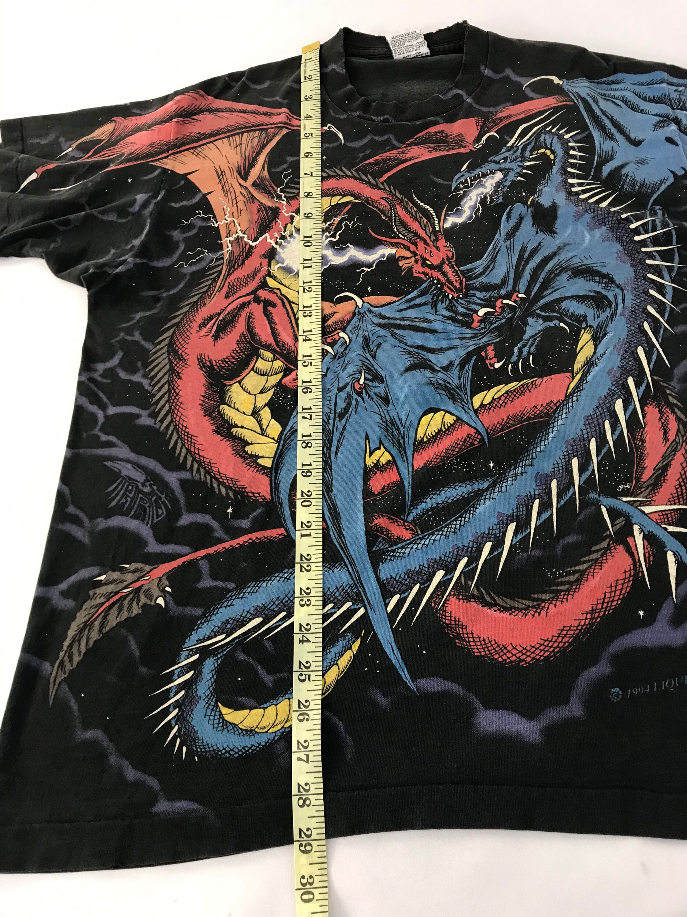 Vintage 90s Rare Liquid Blue Fighting Duel Dragon Overprinted Made