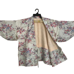 Uppawari Kimono Japanese Traditional Noragi Kimono Haori Hanten Jinbei Cardigan Happi Jacket L XL Floral Design YA682
