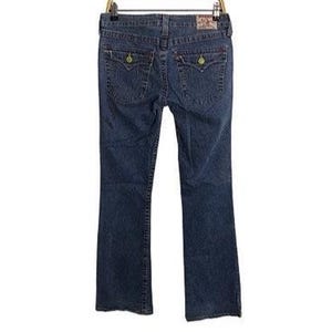 Vintage True Religion Schnitt Becky Brand Denim Jeans Klappe Tasche Gerader Schnitt passend Größe 30 Inspiriert Designer Streetwear YA499j