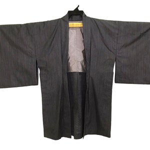 Vintage Noragi Kimono Haori Hanten Jinbei Japanese   Cardigan Happi Jacket B593 Silver