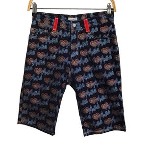 Pantalones vaqueros cortos vintage Angel Blue, hechos en Japón, con logo estampado, talla 26, ropa de calle de diseñador E819