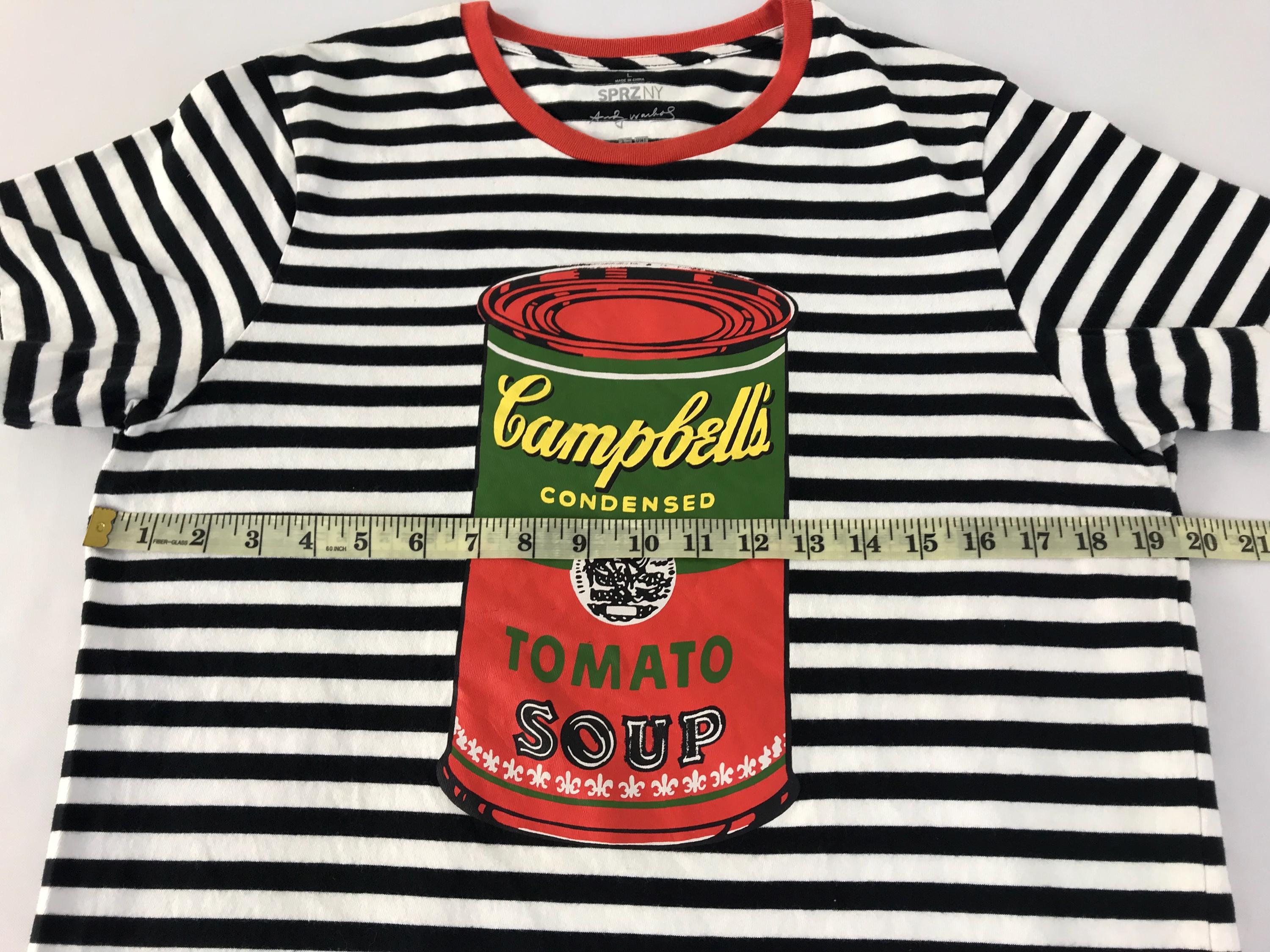 Vintage Style Andy Warhol Campbell Tomato Soup Striped Printed Tee