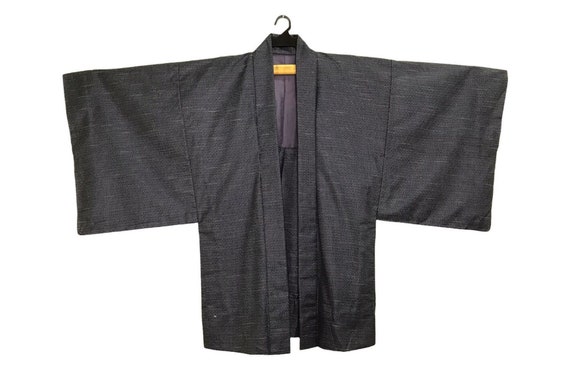 Men\u2019s Japanese Kimono Jacket Blue Haori Spring Robe Vintage Hand Painted Mt Fuji Scene Size L Express Ship Included
