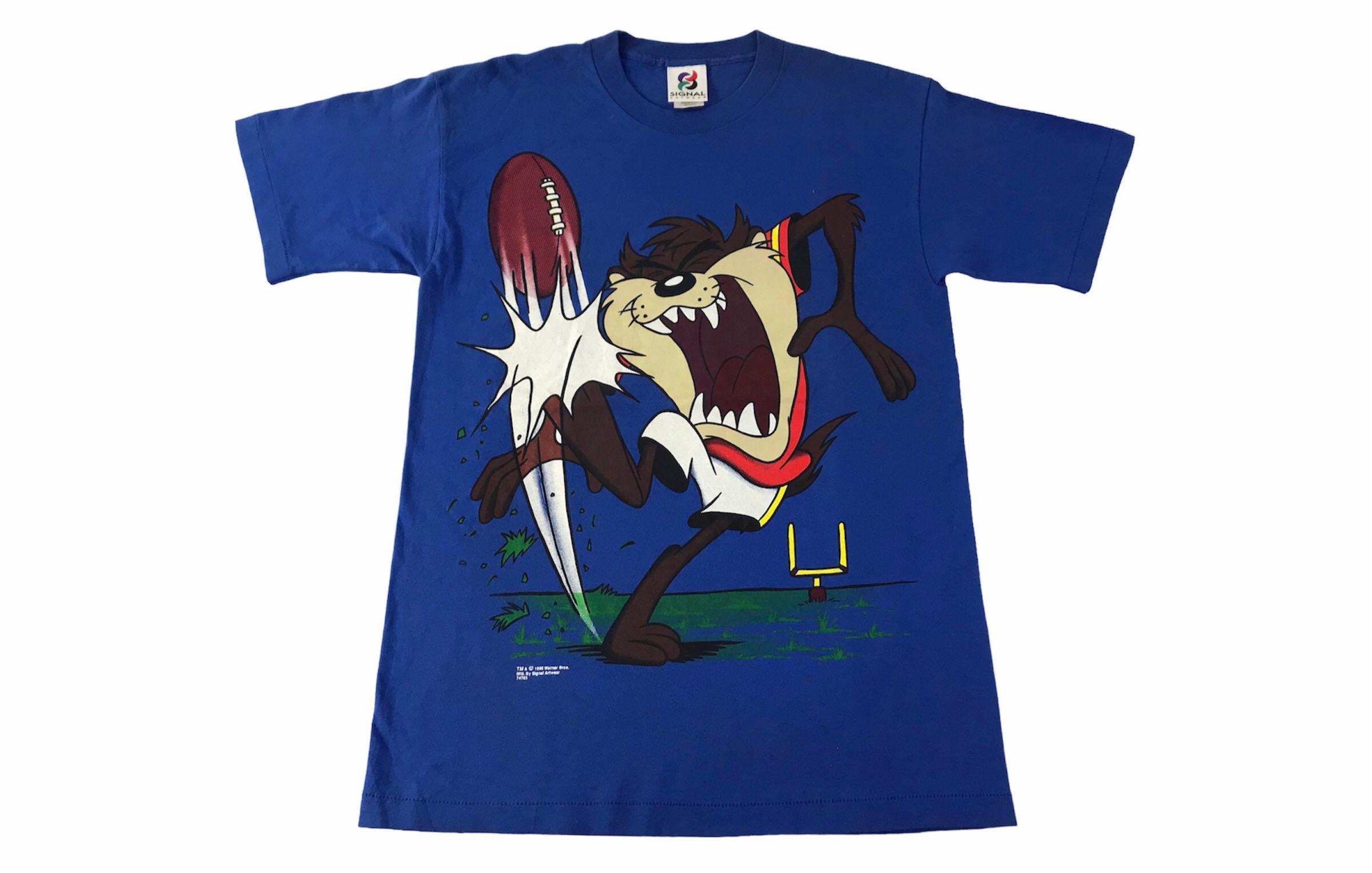 Vintage 90s Warner Bros Looney Toon Taz Tazmania NFL Tee T-shirt 