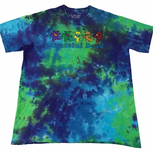 Vintage Y2k Liquid Blue Grateful Dead Dancing Bear Crumple Blue Tie Dye Design Gedruckt T-Shirt Designer Passt Größe L XL YA0121j