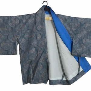 Vintage Haori Noragi Kimono Japanese Cardigan Happi Jacket Traditional Robe Yukata Sashiko Jinbei Hanten Size XL Bamboo Motifs C426