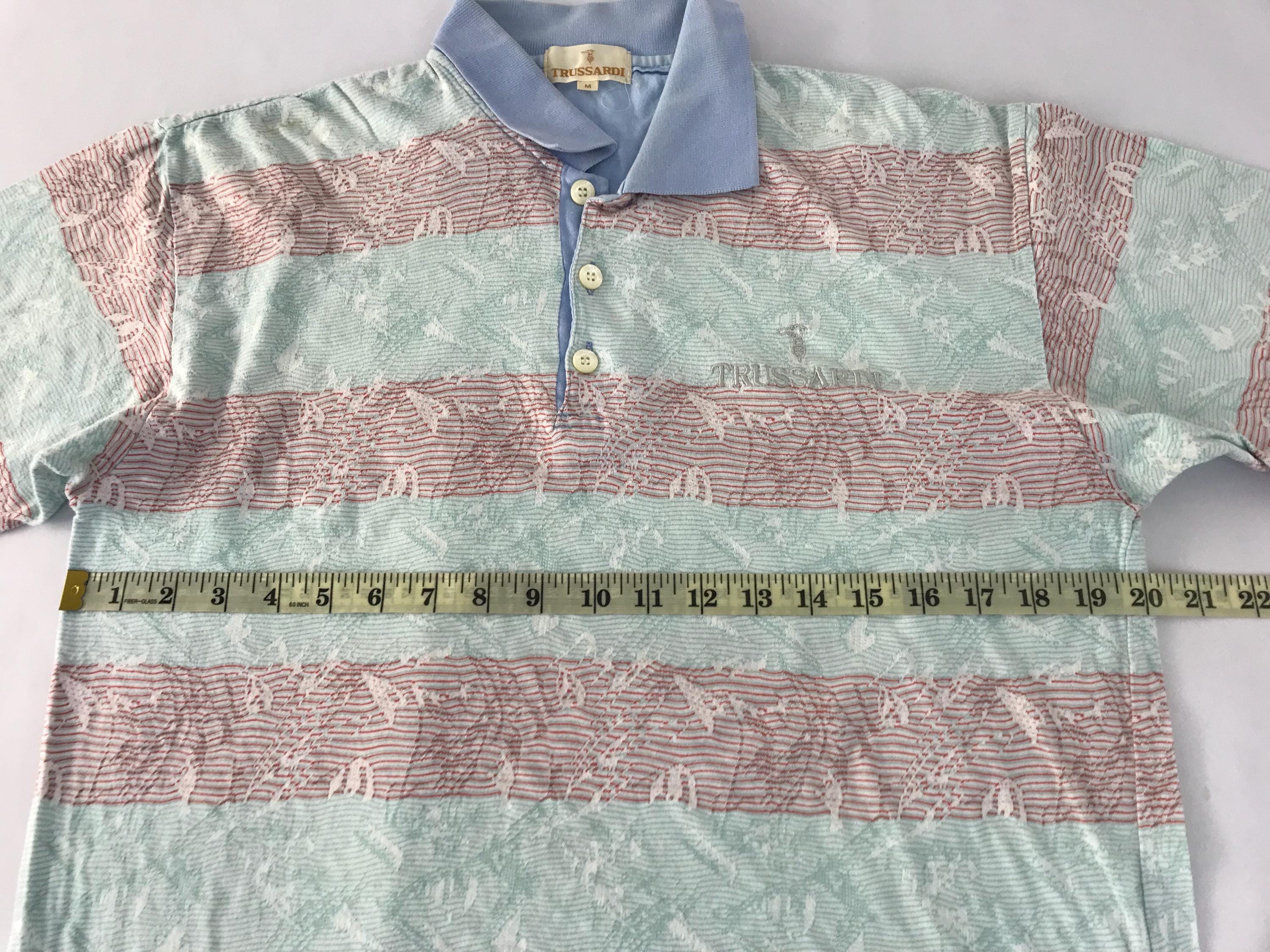 Vintage Trussardi Striped Block Single Pocket Floral Design Polo