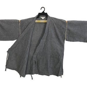 Vintage Japanese Traditional Noragi Kimono Haori Hanten Jinbei Cardigan Happi Jacket Plain Design YA331 Gray