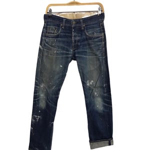 Vintage Rag & Bone New York Indigo Denim Jeans Selvedge Straight Cut Splash Paint Design Fits Size 28 29 Designer Streetwear Brand E216