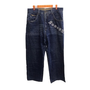 Vintage Style Snoop Dogg Brand Embroidery Logo Denim Jeans Lightning Design Pants Streetwear Unisex Fits Size Waist 33 34 Y591J