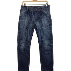 Vintage GS Star Raw Double Knee Denim Indigo Pant Straight Cut Fits Size 30 31 Inspired Designer Streetwear Unisex Wear Brand E839