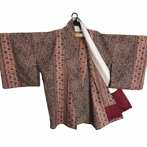 Vintage Japanese Traditional Noragi Kimono Haori Hanten Jinbei Cardigan Happi Jacket Size XL Chrysanthemum Floral Design C176