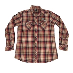Vintage Russ-k Flanellhemd Doppeltaschen Button Down Shadow Plaid Karo Gestreifte Designer Japanische Marke Streetwear Grunge Größe M Y429