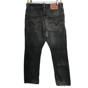 Vintage Distressed Levi’s Lot 505 Made In Usa Straight Cut Black Denim Pant Fits Size 31 32 American Favorite Designer Streetwear YA475j