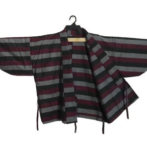 Vintage Uppawari Kimono Japanese Traditional Noragi Kimono Haori Hanten Jinbei Japanese Cardigan Happi Jacket Fits XL Striped Design YA750