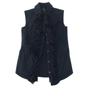 Vintage Luxury Style MCQ Alexander McQueen Black Blouse Top Ruffle Italian Designer Streetwear Women Wear Fits Size S E905