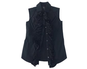Vintage Luxury Style MCQ Alexander McQueen Black Blouse Top Ruffle Italian Designer Streetwear Women Wear Fits Size S E905