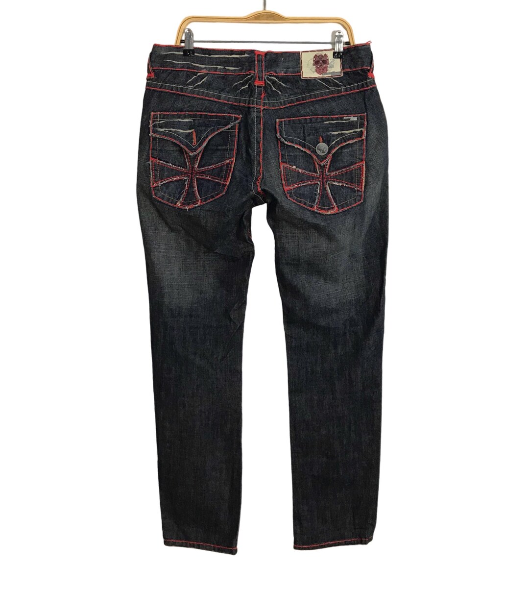 Vintage Laguna Beach Jean Co Made in Usa Cross Skull Logo Indigo