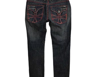 Vintage Laguna Beach Jean Co Made in Usa Cross Skull Logo Indigo