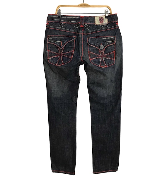 Vintage Laguna Beach Jean Co Made in Usa Cross Skull Logo Indigo