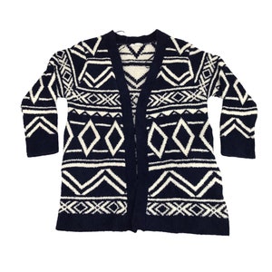 Vintage Khalit Ethnic Native Gestreifte Fleece Wolle Cardigan Jacke Streetwear Mode Inspiriert Designer Japanische Marke passt M L Y345