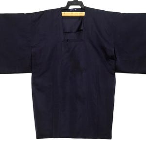 Vintage Haori Noragi Kimono Japanese Cardigan Happi Jacket Traditional Robe Dress Sashiko Jinbei Size L XL B825 Dark Blue
