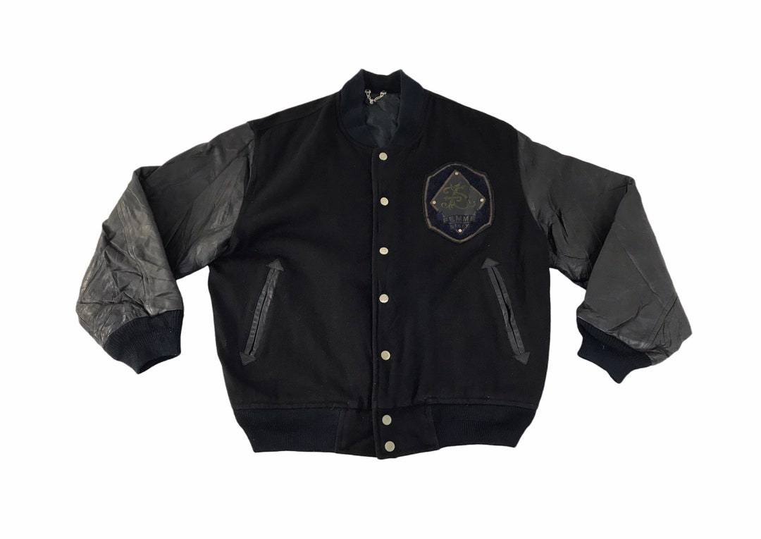 Vintage 90s Femme Story Varsity Jacket Leather Sleeve Quilted
