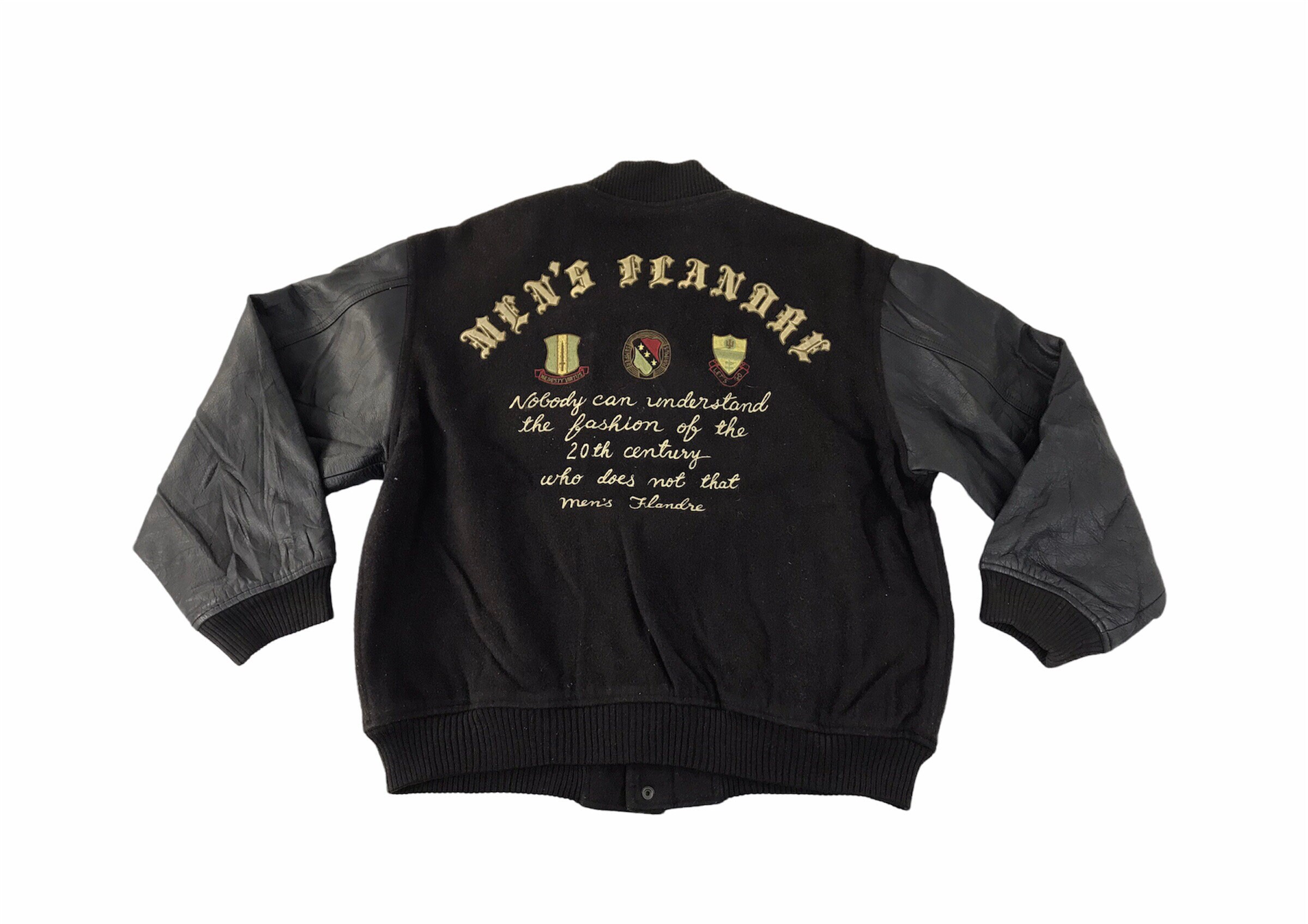 Vintage Men's Flandre Simple Varsity Jacket Leather Sleeve Quilted
