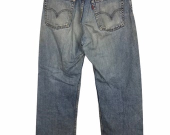 Vintage 90s Distressed Indigo Denim Jeans Levi's Strauss Lot 504 Straight Cut Fits Size 30 29 Inspired Luxury Designer Streetwear Brand i602