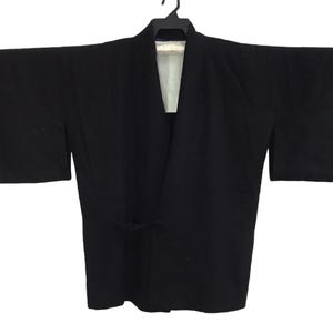 Vintage Noragi Kimono Haori Hanten Jinbei Japanese Robe Cardigan Happi Jacket Y068 Black Plain fits L XL