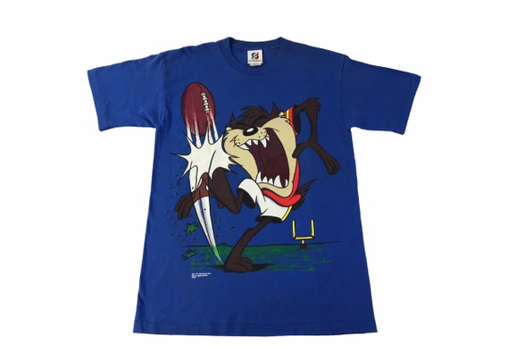 Vintage 90s Warner Bros Looney Toon Taz Tazmania NFL Tee T-shirt 