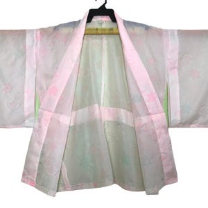 Vintage Haori Noragi Kimono Japanese Cardigan Happi Jacket Traditional Robe Dress Sashiko Jinbei Size L B931 Shippo Pattern
