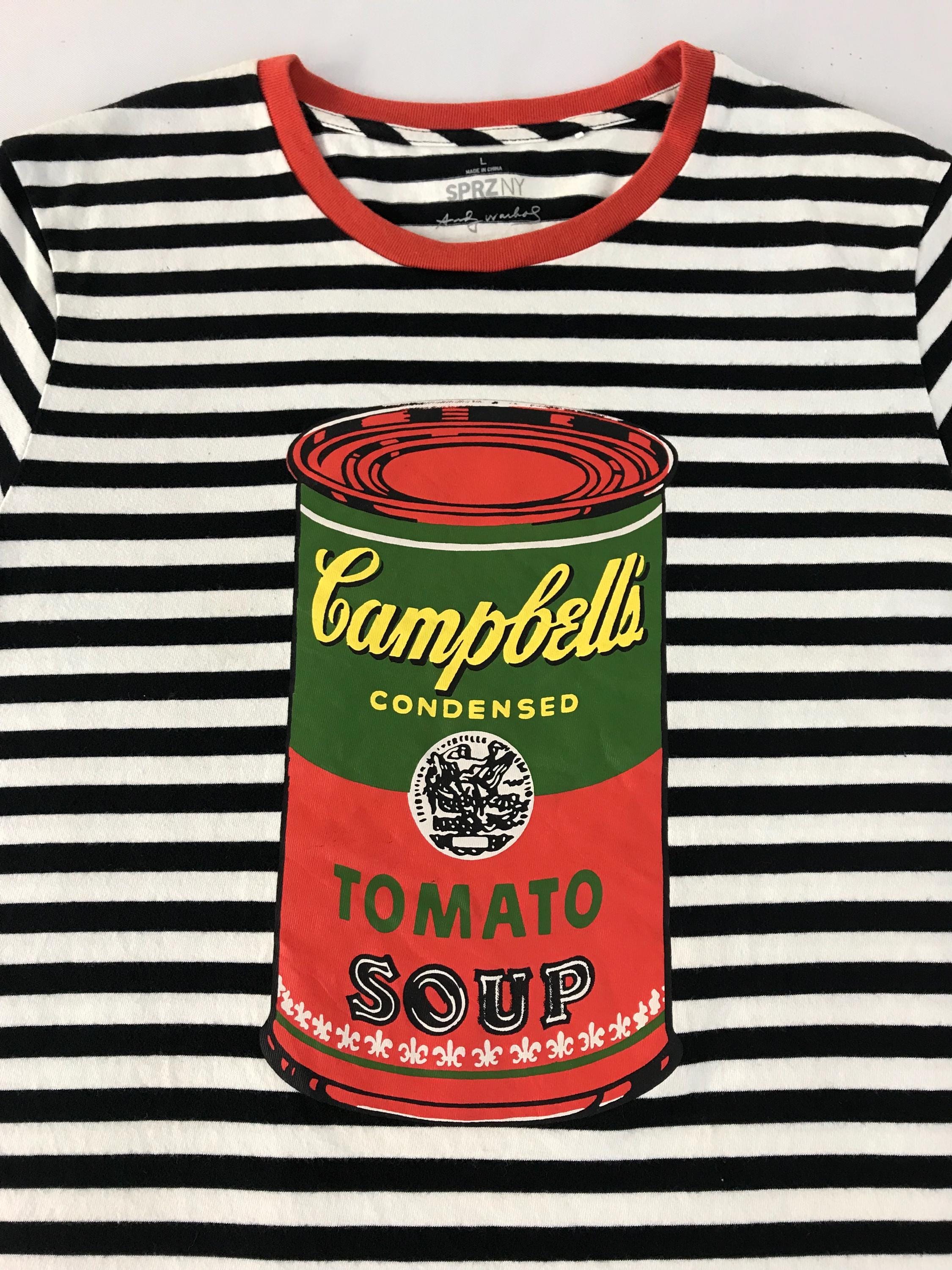 Vintage Style Andy Warhol Campbell Tomato Soup Striped Printed Tee