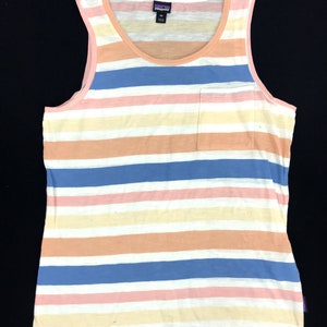 Vintage Patagonia Striped Block Single Pocket Design Tank Top Ärmellos T-Shirt inspiriert Designer Unisex Wear Streetwear passt Größe M S i852