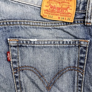 Vintage Levi&#39;s & Strauss Co Lot 553 Distressed Indigo Denim Jeans Fits Size 34 35 Inspired Luxury Designer Streetwear Brand i369