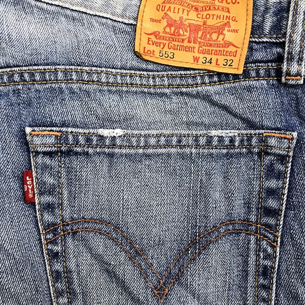 Vintage Levi's & Strauss Co Lot 553 Distressed Indigo Denim Jeans Fits Size 34 35 Inspired Luxury Designer Streetwear Brand i369