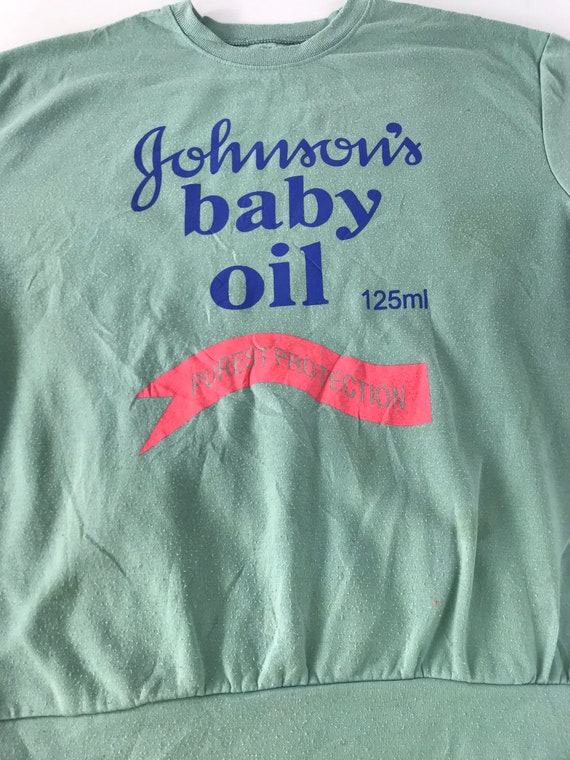 Vintage Style Johnson s Baby Oil Pure Protection Promo Sweatshirt Big Logo Inspired Designer Pull Over Style Hype Fits Size M K832