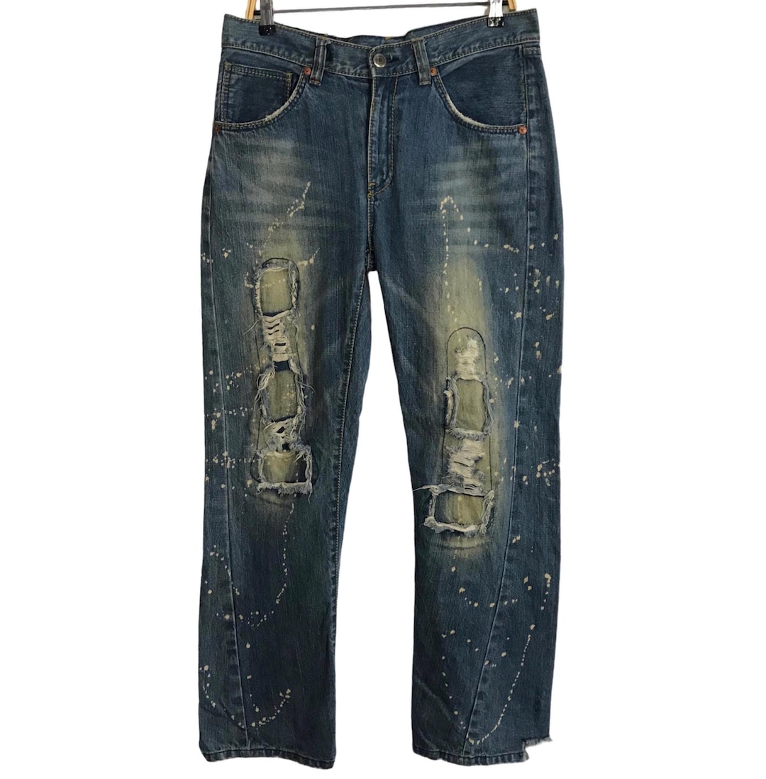 Vintage Big Train Japanese Brand Indigo Distressed Denim Paint Splash ...