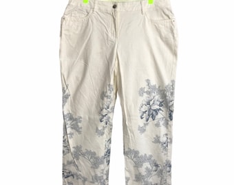 Vintage Cache Luxe Marque japonaise Jean en denim blanc Design floral Jambe Convient à la taille 34 Streetwear de créateur de luxe C403