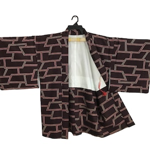 Mega Sale!!! Vintage Japanese Traditional Noragi Kimono Haori Hanten Jinbei Japanese Cardigan Happi Jacket XL Block Design YA577