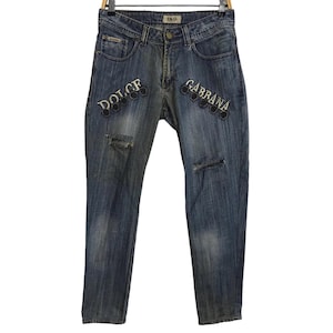 Vintage Dolce & Gabbana Italy Jeans Denim Jeans Hose Stickerei Logo Luxus Plaque Passend Größe 28 29 Unisex Damenbekleidung Designer E708