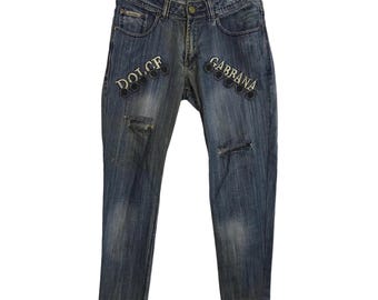 Jeans vintage Dolce & Gabbana Italia Jeans denim Pantaloni ricamo logo placca di lusso adatta taglia 28 29 Unisex donne indossano stilista E708