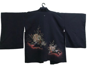Mega Sale!!! Vintage Noragi Kimono Hanten Jinbei Japanese  Haori   Cardigan Happi Jacket  Black B523