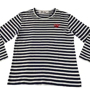 Hype Comme Des Garcon Play Striped Design Longsleeve Printed Tee T-shirt Girl Youth Wear Streetwear Inspired Designer Fits Size M E276
