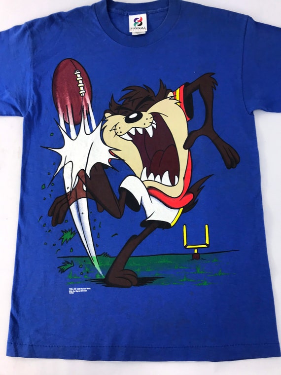 Vintage 90s Warner Bros Looney Toon Taz Tazmania NFL Tee T-shirt