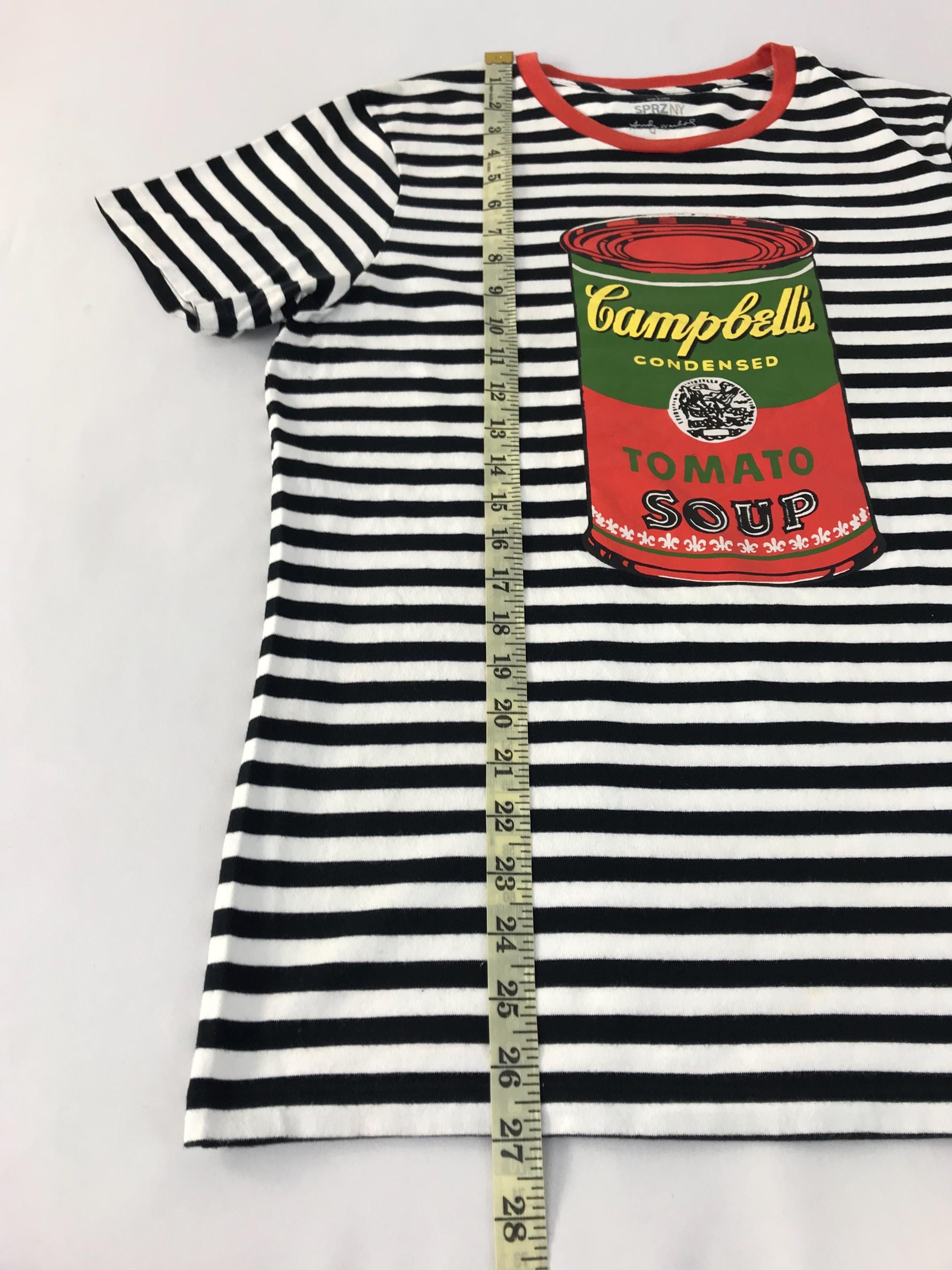 Vintage Style Andy Warhol Campbell Tomato Soup Striped Printed Tee