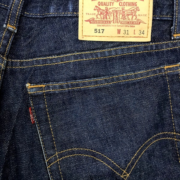 Vintage Distressed Indigo Denim Jeans Levi's Strauss Lot 517 Straight Cut Fits Size 30 31 32 Inspired Luxury Designer Streetwear Brand i589