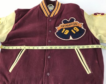 Vintage 90s Champion 1919 Simple Varsity Jacket Leather Sleeve