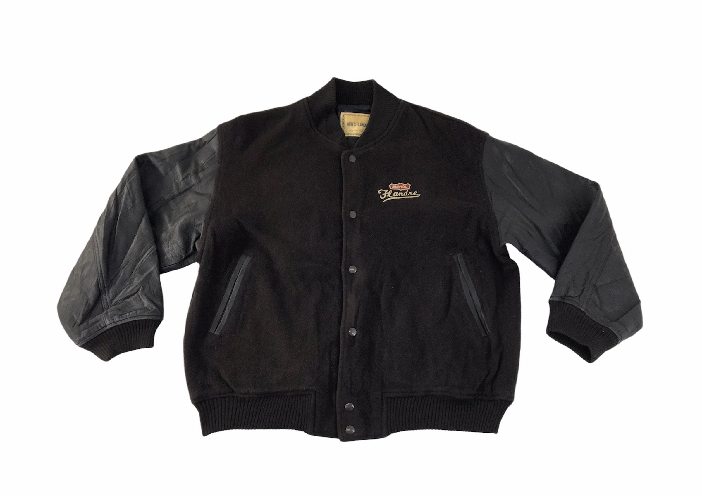Vintage Men's Flandre Simple Varsity Jacket Leather Sleeve Quilted